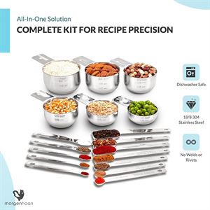 Morgenhaan Stainless Steel Measuring Cups and Spoons Set 